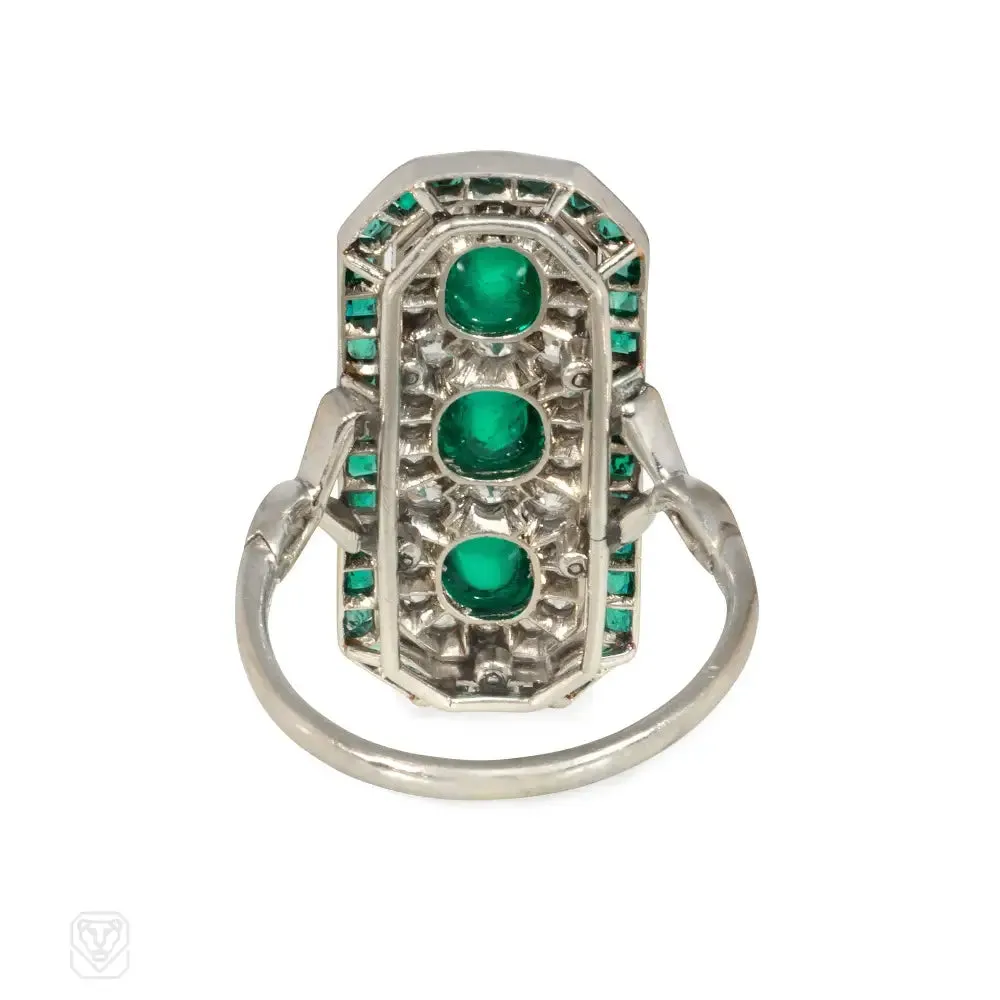 French Belle Epoque cabochon emerald and diamond ring