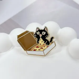Funny Pizza Black Cat Enamel Pin Cute Brooch for Women Girls Boys Kawaii Creative Cartoon Animal Novelty Lapel Pins Brooches Hat Jacket Backpacks Bags Clothing Badge Decoration Jewelry
