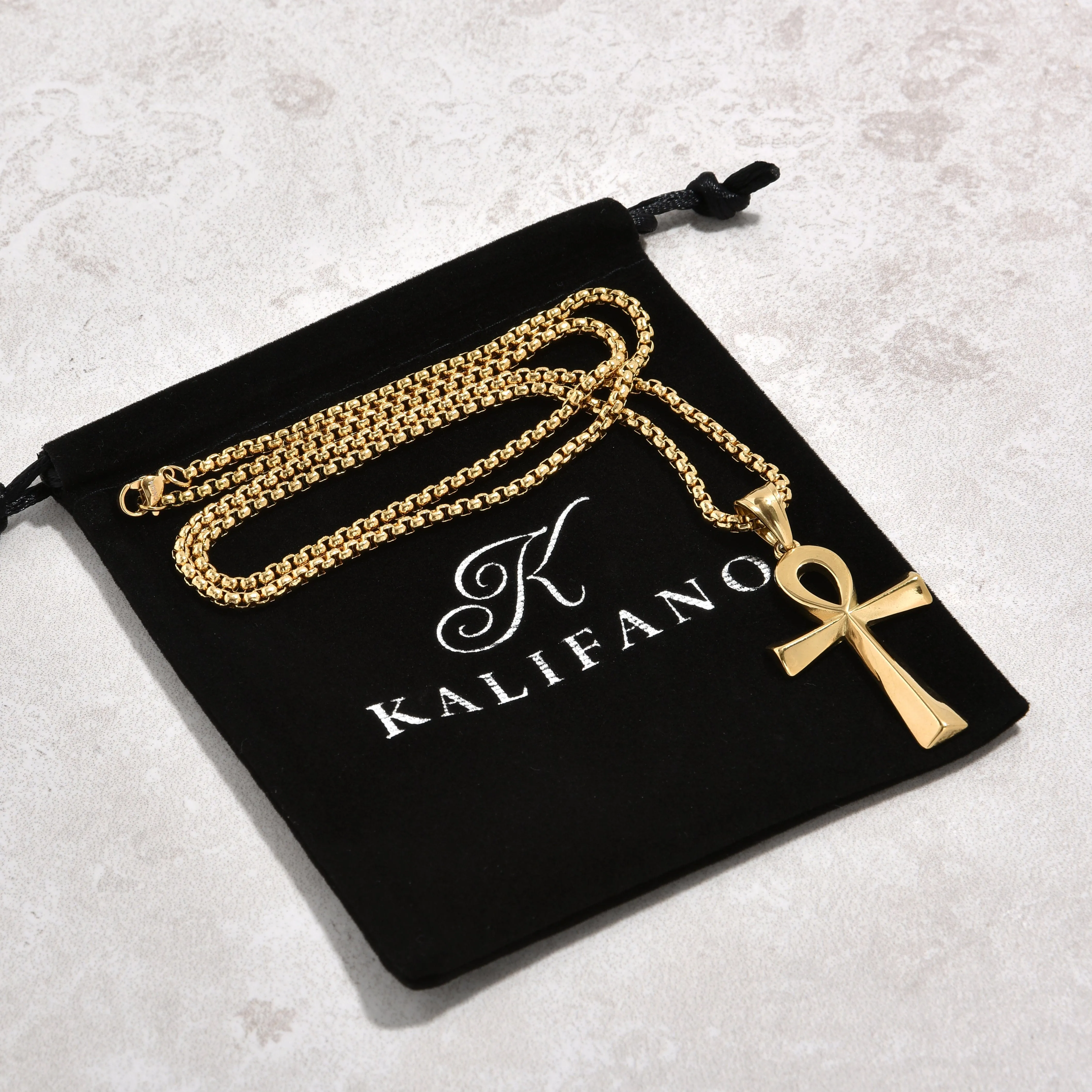 Gold Ankh Cross Steel Hearts Necklace