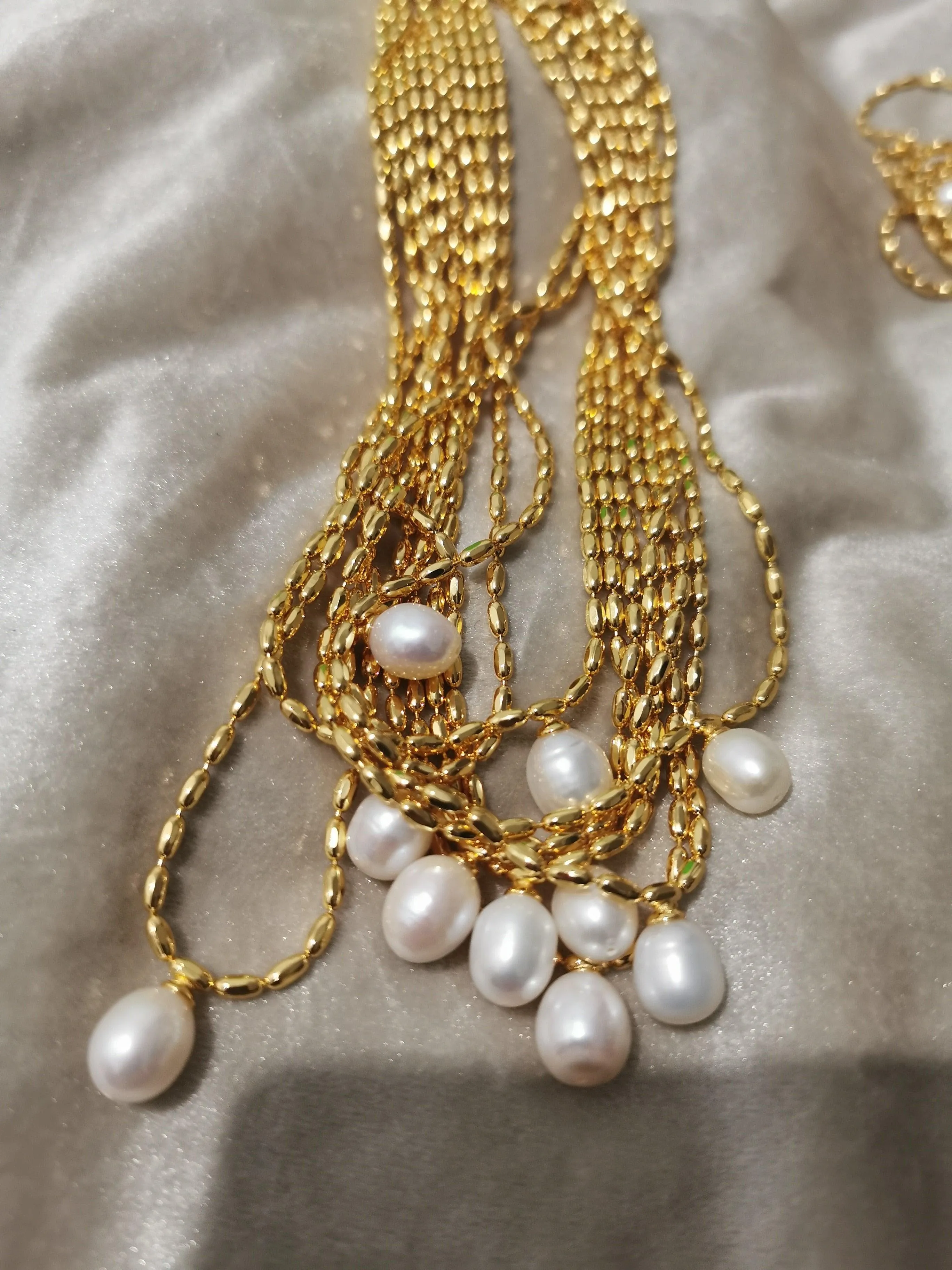 Gold Beads Chain Pearl Necklace