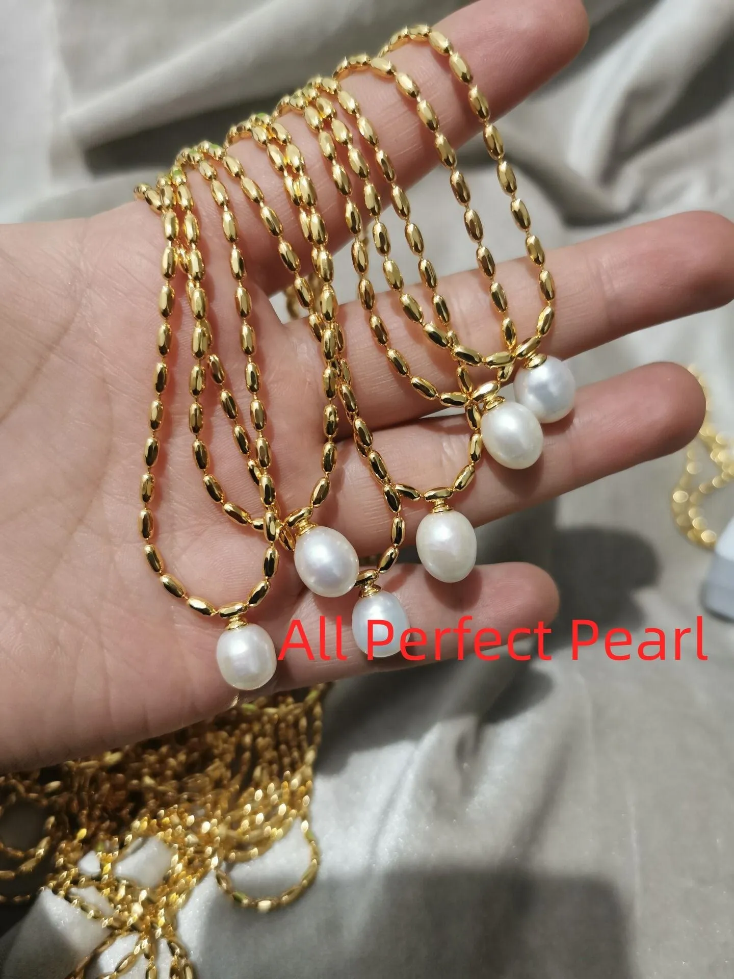 Gold Beads Chain Pearl Necklace