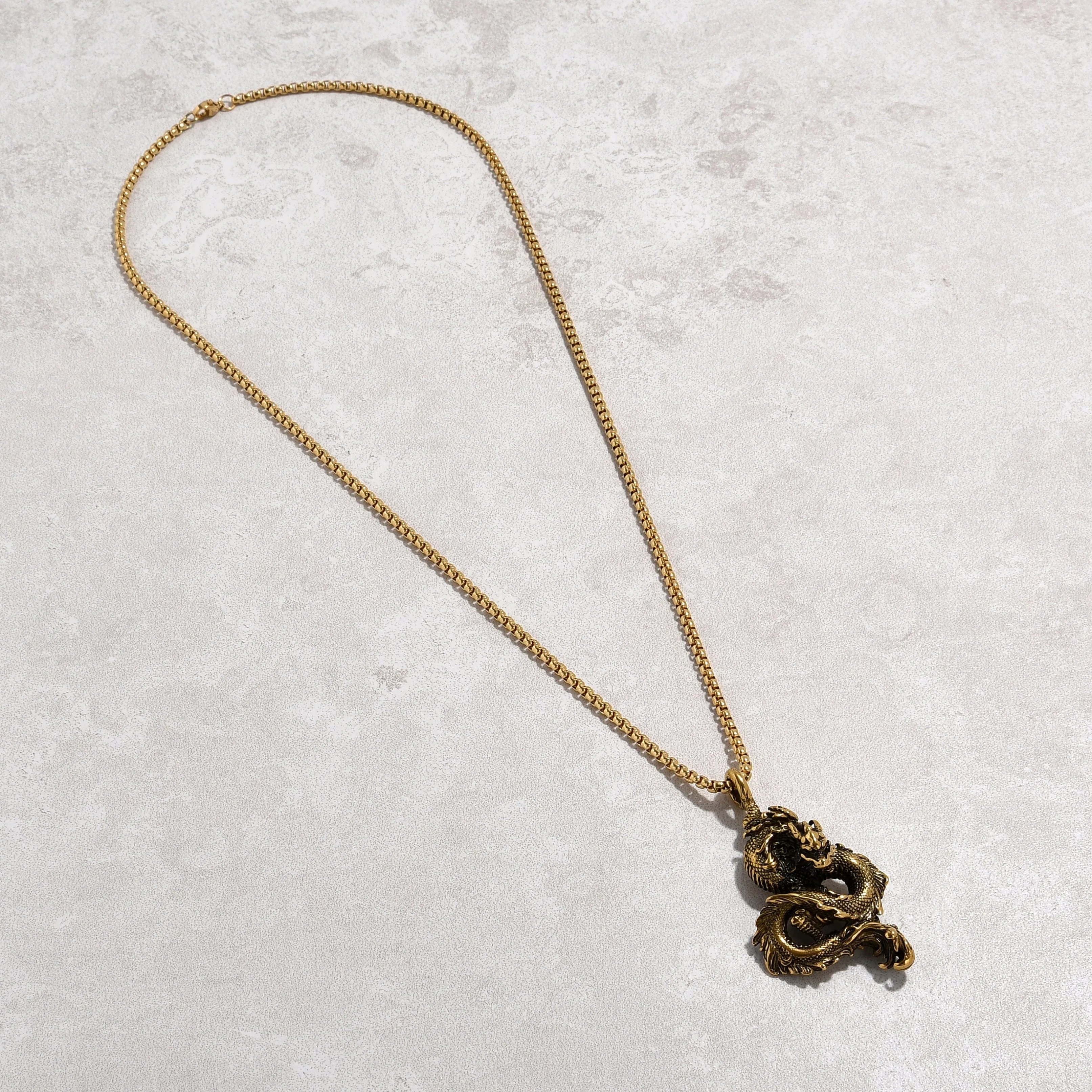Gold Dragon Steel Hearts Necklace