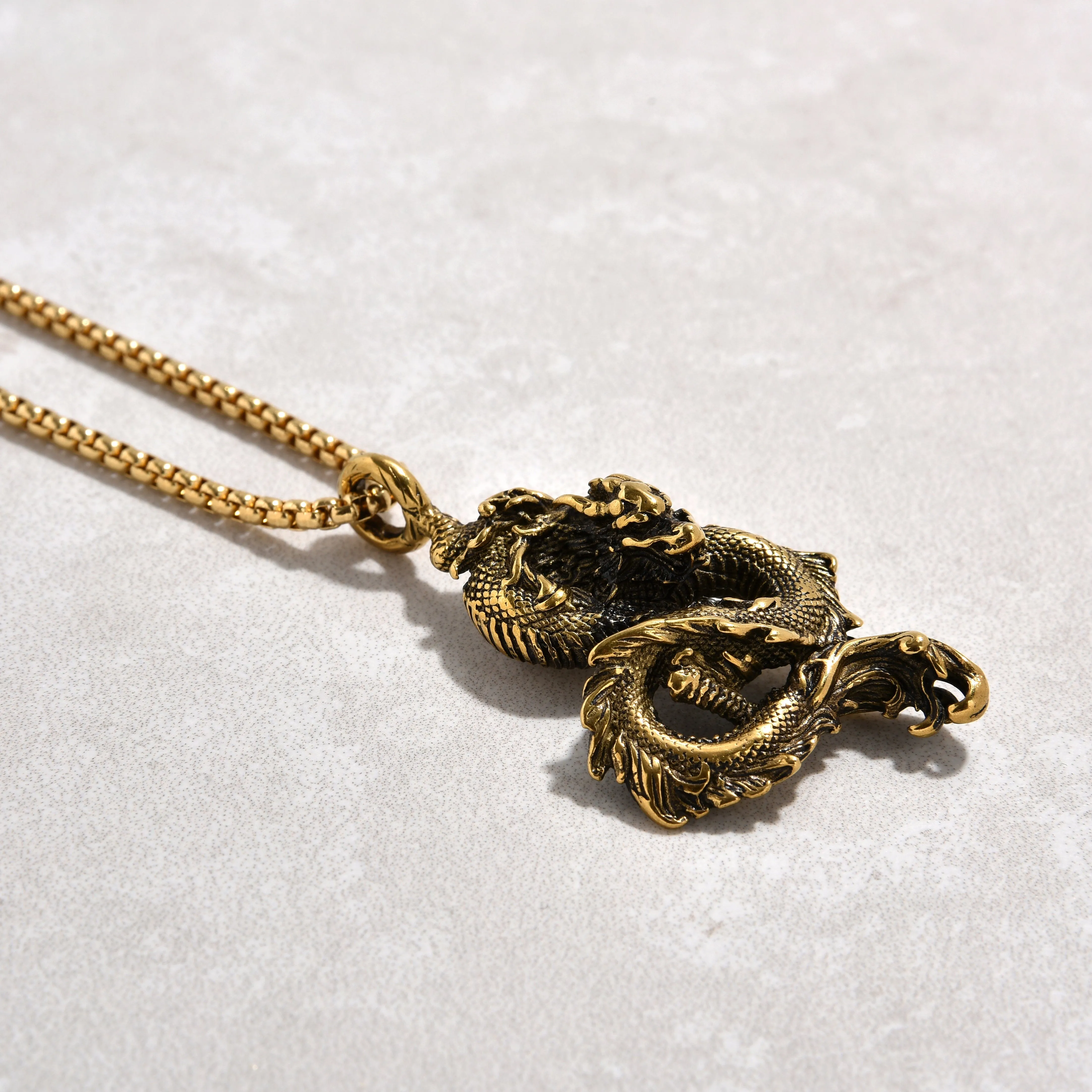 Gold Dragon Steel Hearts Necklace