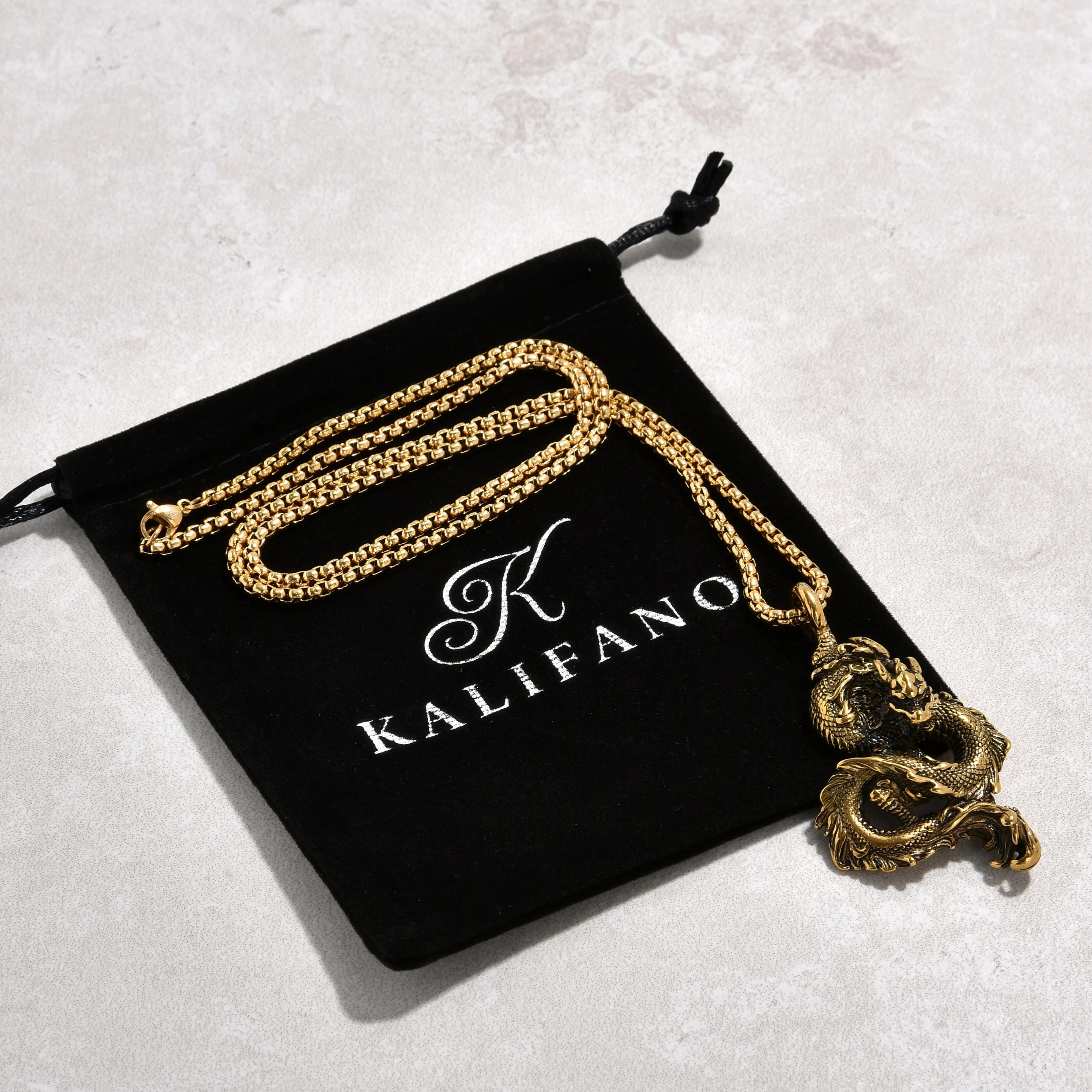 Gold Dragon Steel Hearts Necklace