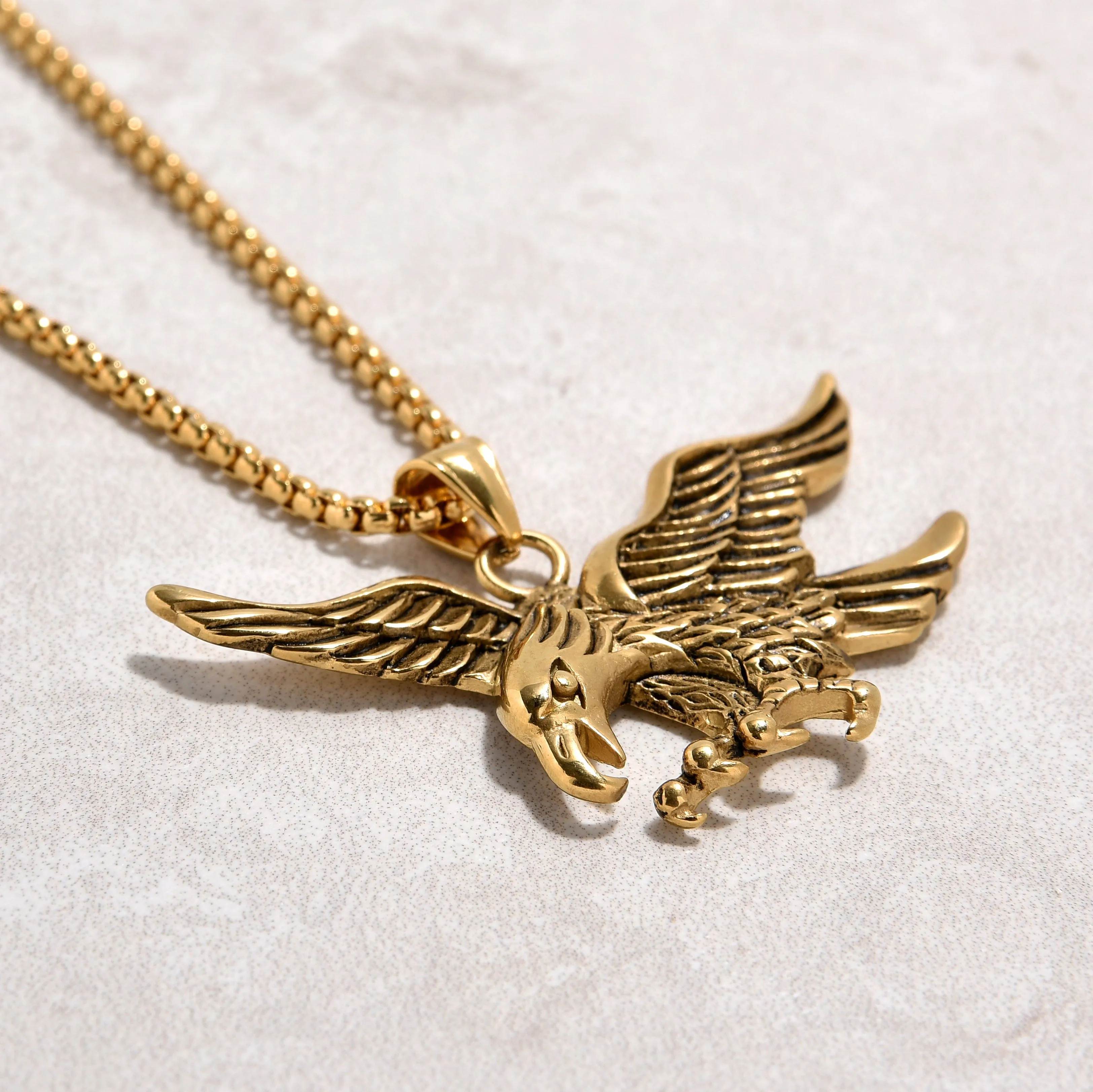 Gold Eagle Steel Hearts Necklace