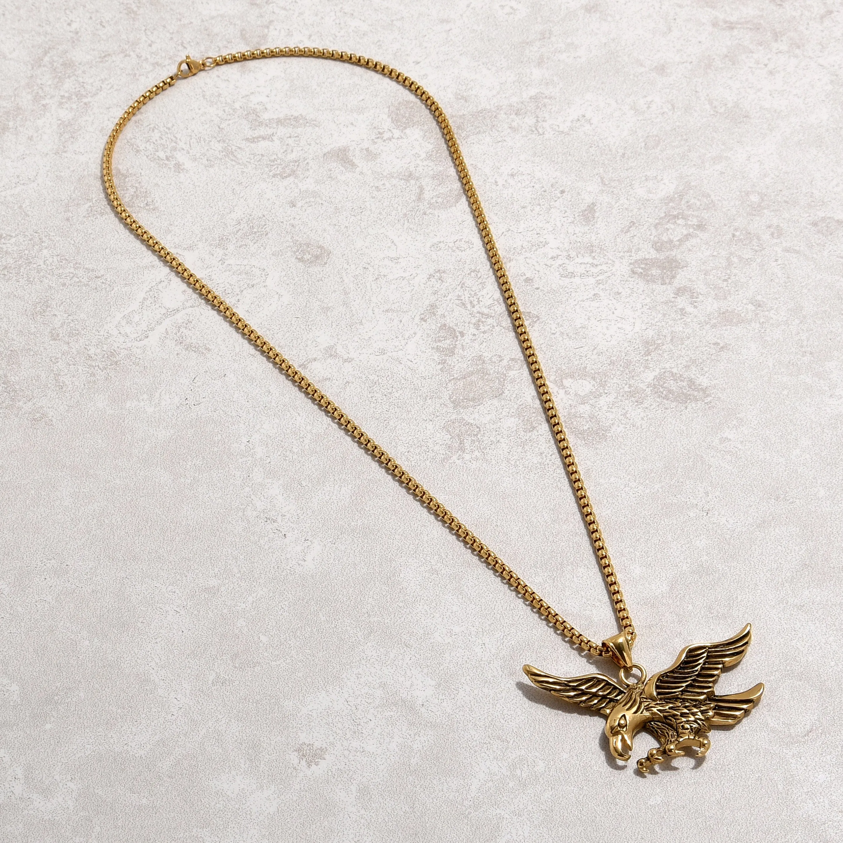 Gold Eagle Steel Hearts Necklace