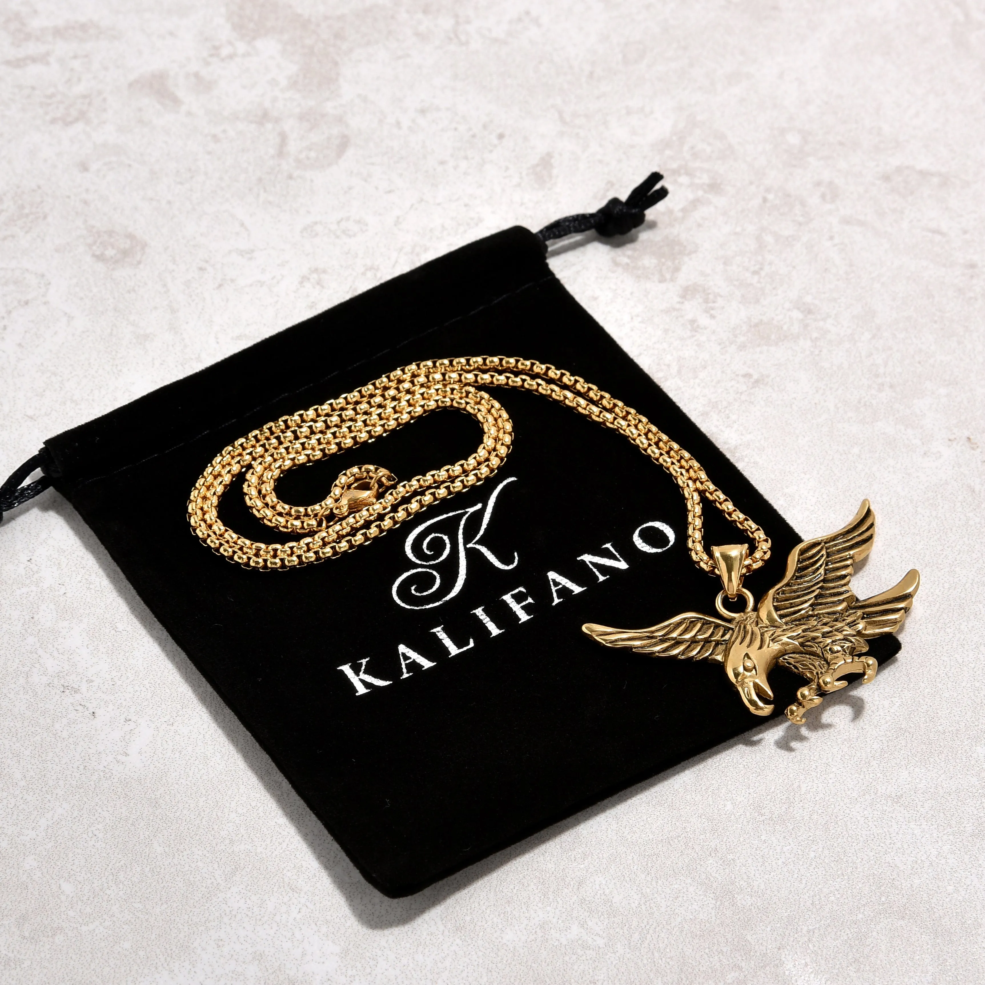 Gold Eagle Steel Hearts Necklace
