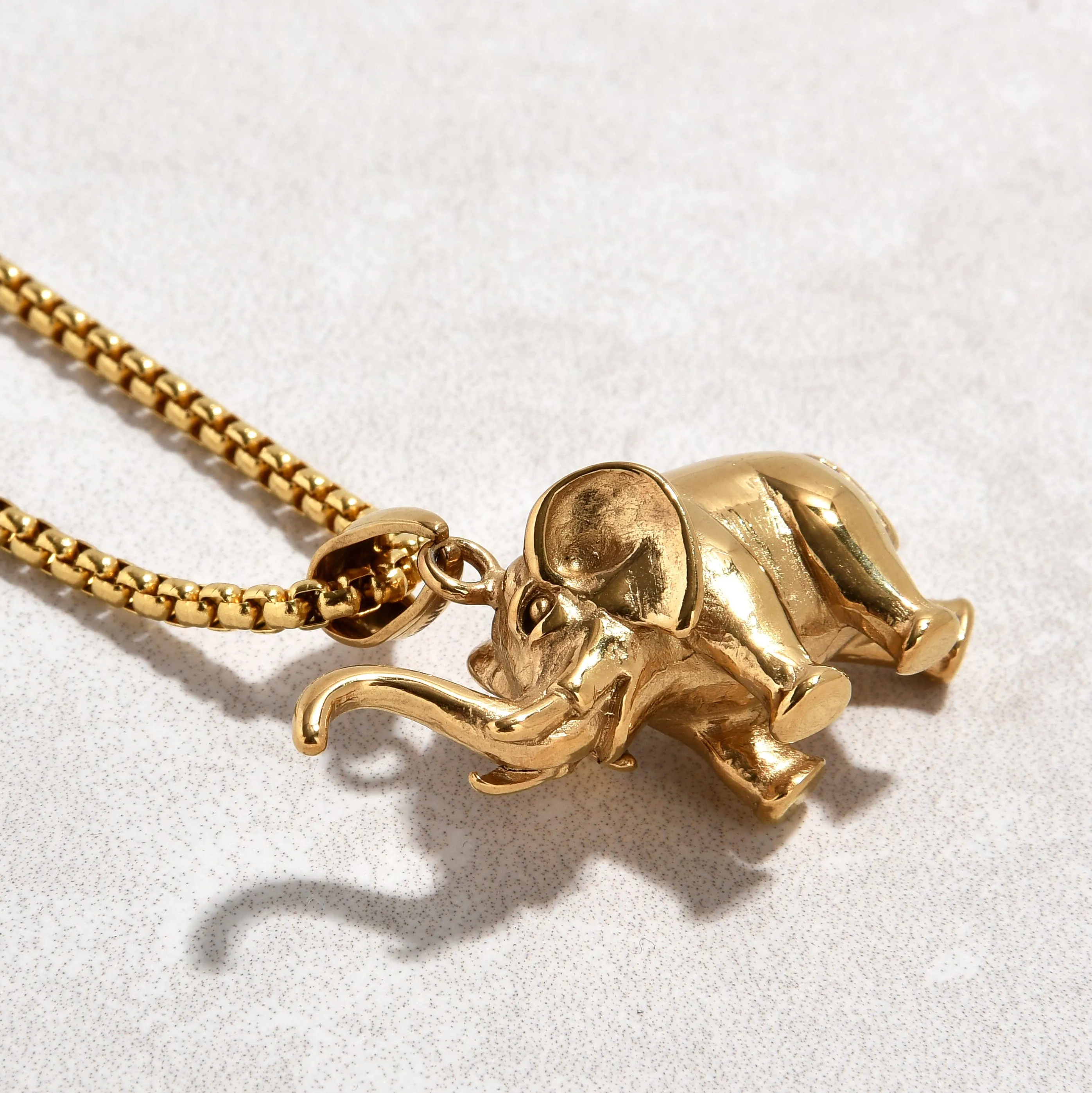 Gold Elephant Steel Hearts Necklace