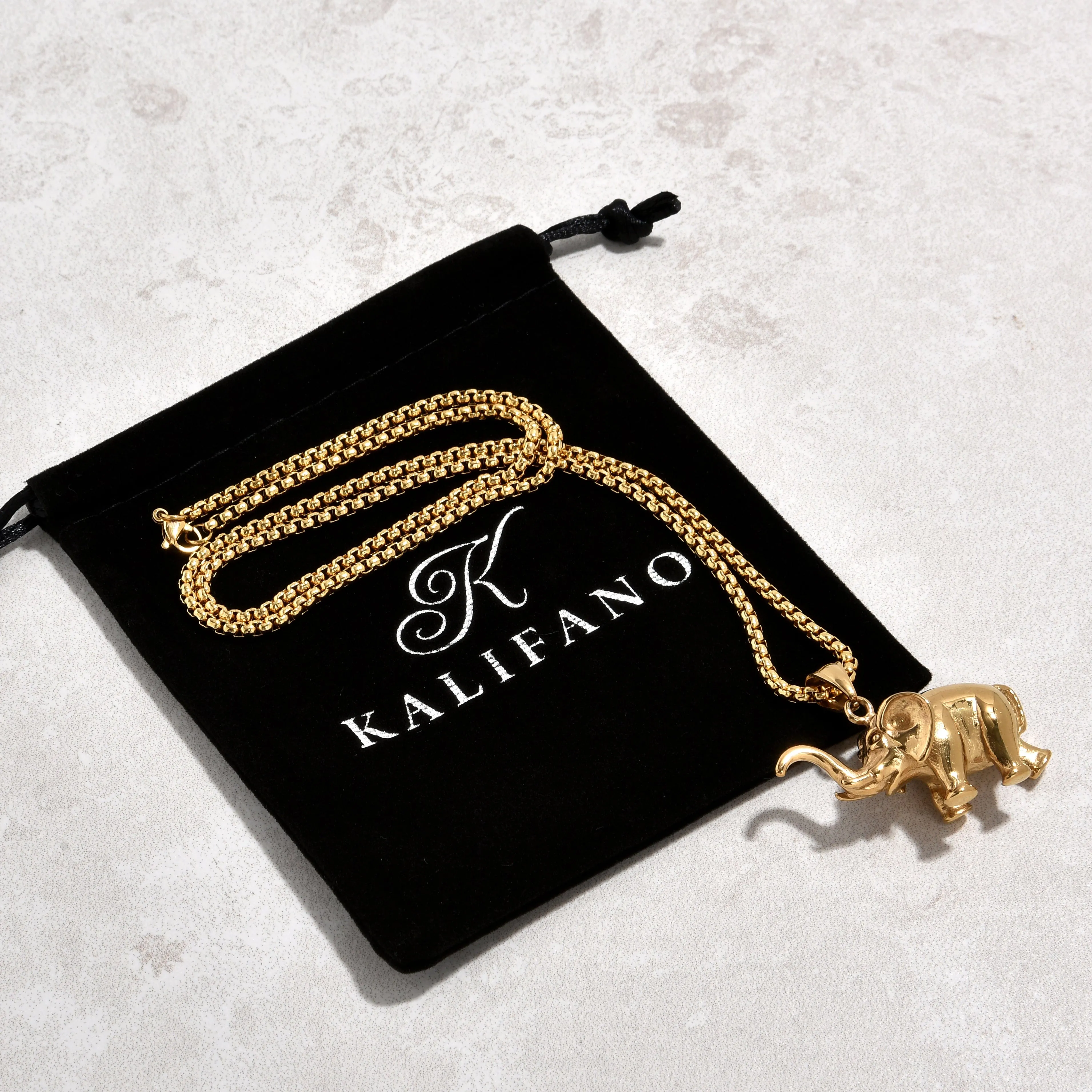 Gold Elephant Steel Hearts Necklace