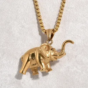 Gold Elephant Steel Hearts Necklace