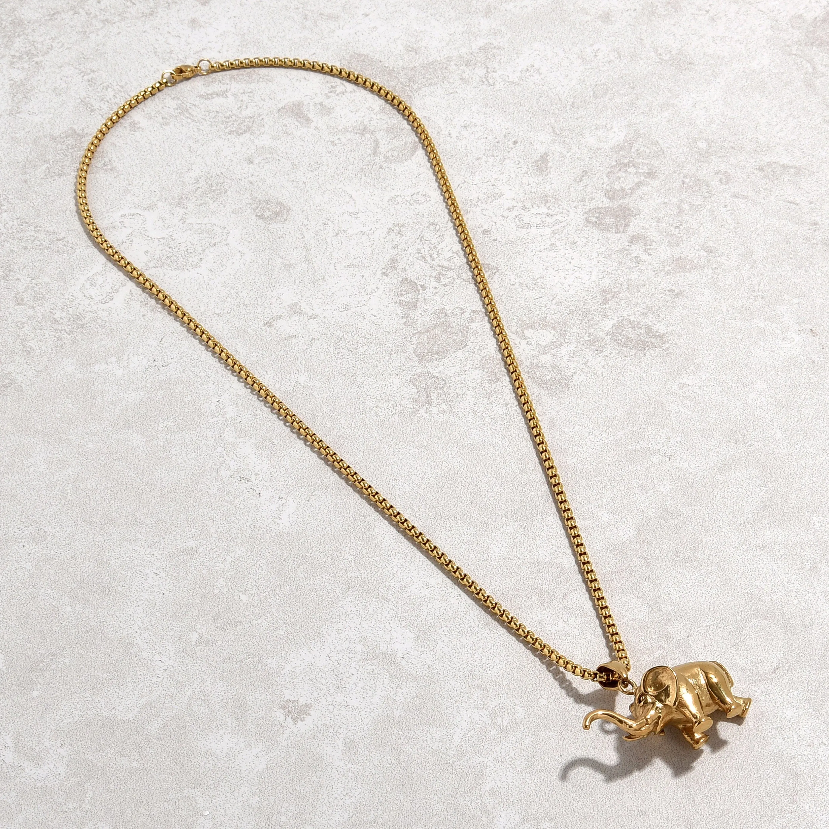 Gold Elephant Steel Hearts Necklace