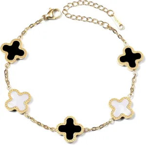 Gold Plated Jewelry Bracelet for Women Non Tarnish Bracelet Leaf Clover Charm Flower Bracelet for Women Trendy