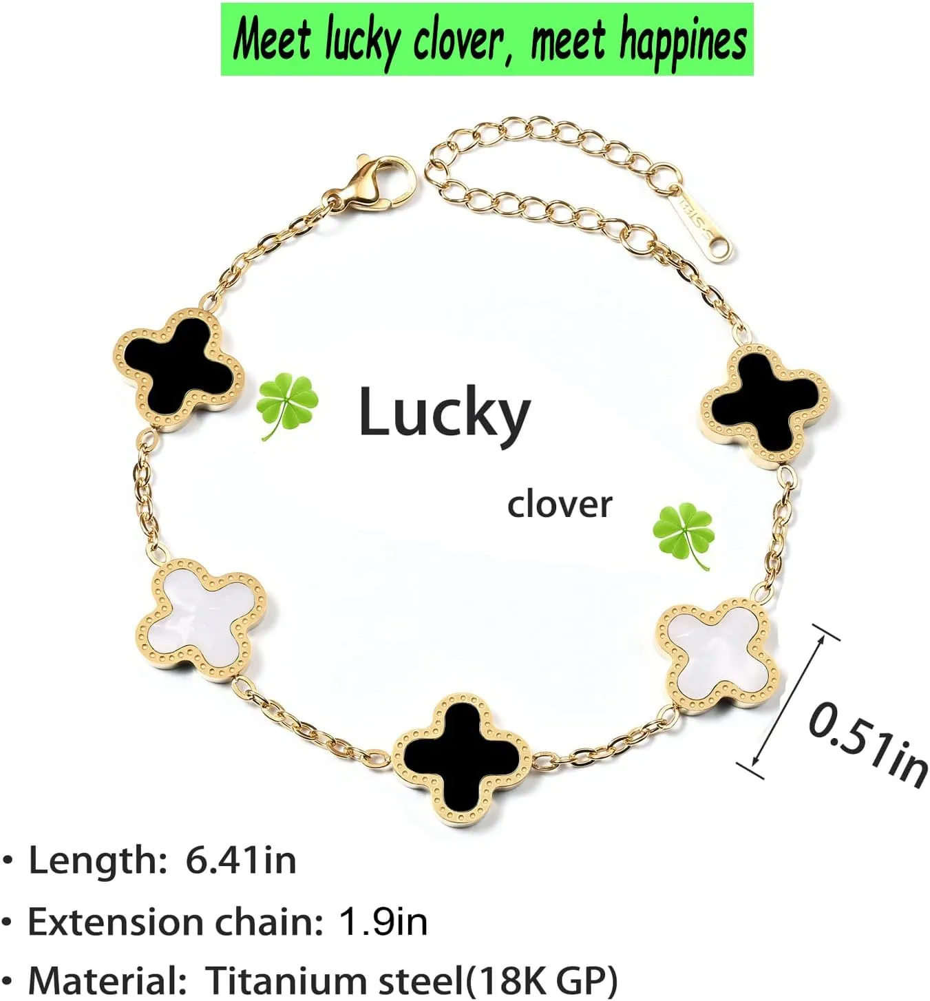 Gold Plated Jewelry Bracelet for Women Non Tarnish Bracelet Leaf Clover Charm Flower Bracelet for Women Trendy