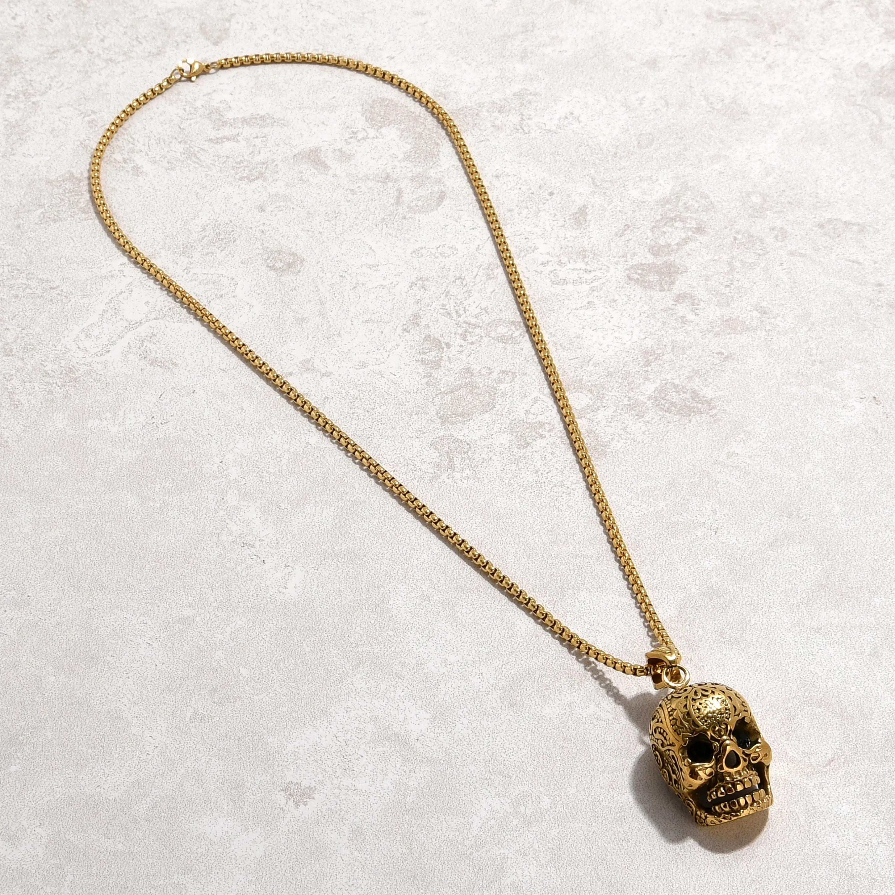Gold Skull Steel Hearts Necklace