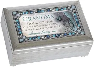 Grandma Thank You Jeweled Silver Finish Jewelry Music Box Plays Tune Edelweiss