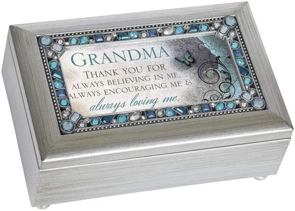 Grandma Thank You Jeweled Silver Finish Jewelry Music Box Plays Tune Edelweiss