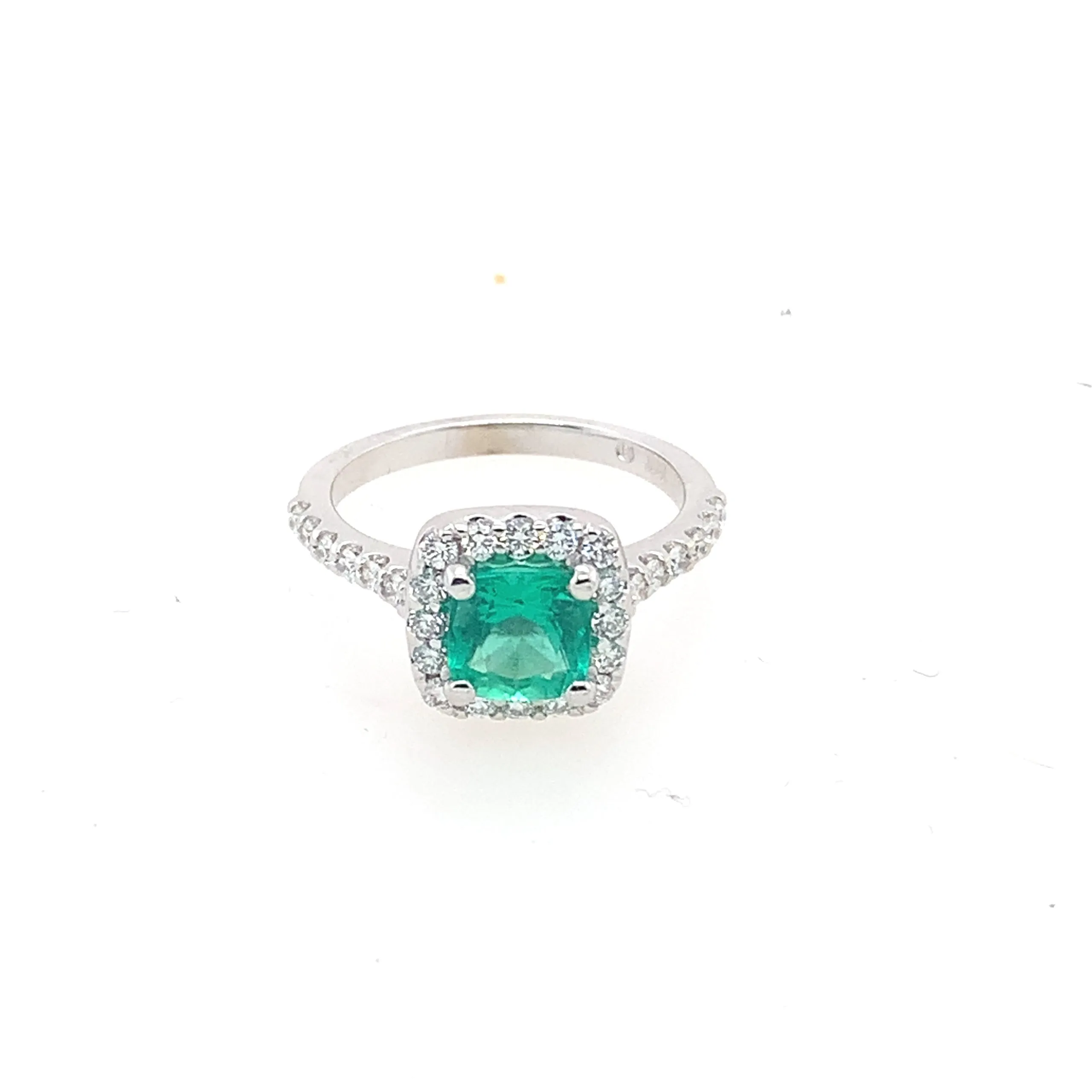 Green Emerald & Diamond Halo Ring