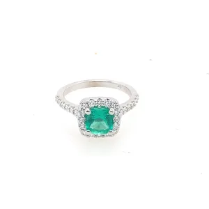Green Emerald & Diamond Halo Ring