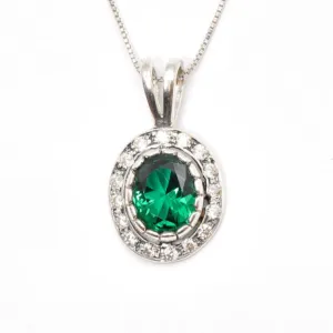 Green Emerald Necklace - Vintage Emerald Pendant - Silver Emerald Necklace