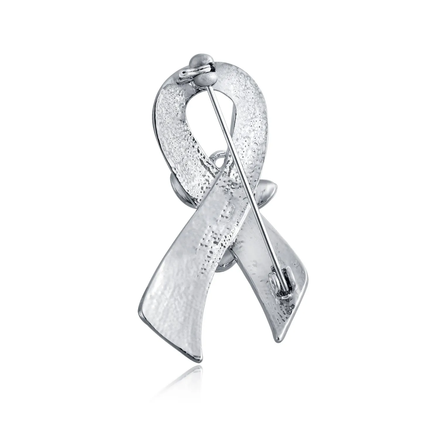 Guardian Angel Cancer Awareness Ribbon Brooche Pin - Crystal Enamel Support Symbol