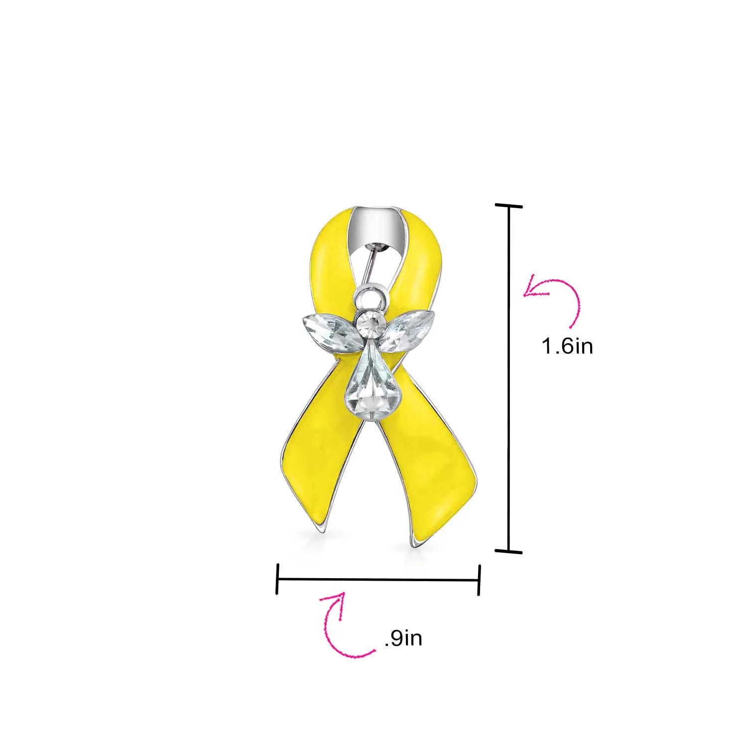Guardian Angel Cancer Awareness Ribbon Brooche Pin - Crystal Enamel Support Symbol