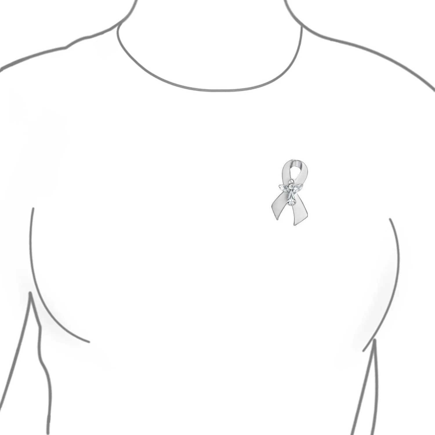 Guardian Angel Cancer Awareness Ribbon Brooche Pin - Crystal Enamel Support Symbol