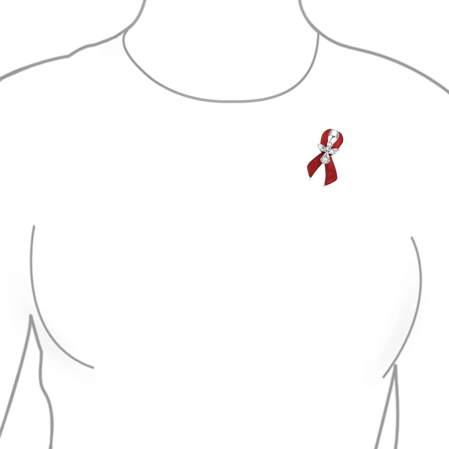 Guardian Angel Cancer Awareness Ribbon Brooche Pin - Crystal Enamel Support Symbol