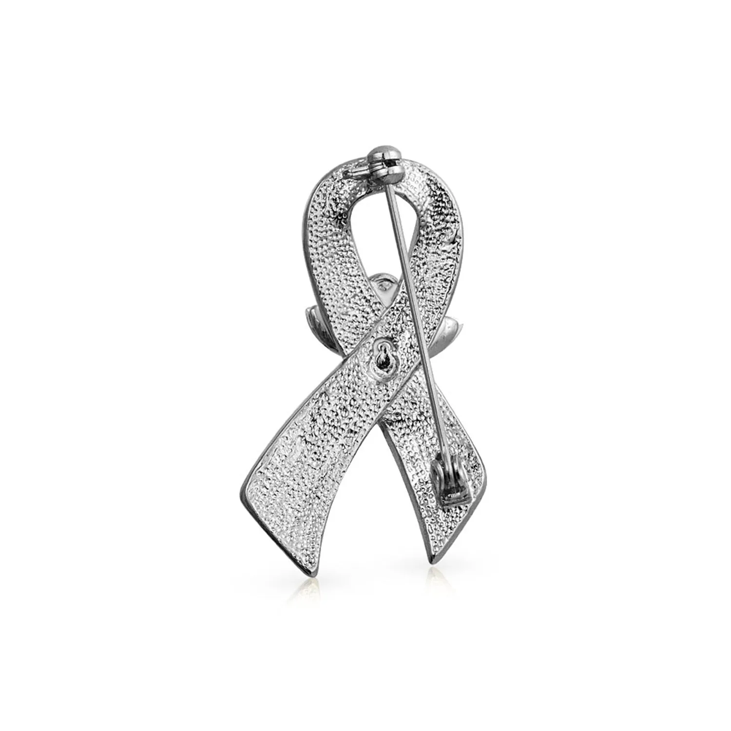 Guardian Angel Cancer Awareness Ribbon Brooche Pin - Crystal Enamel Support Symbol