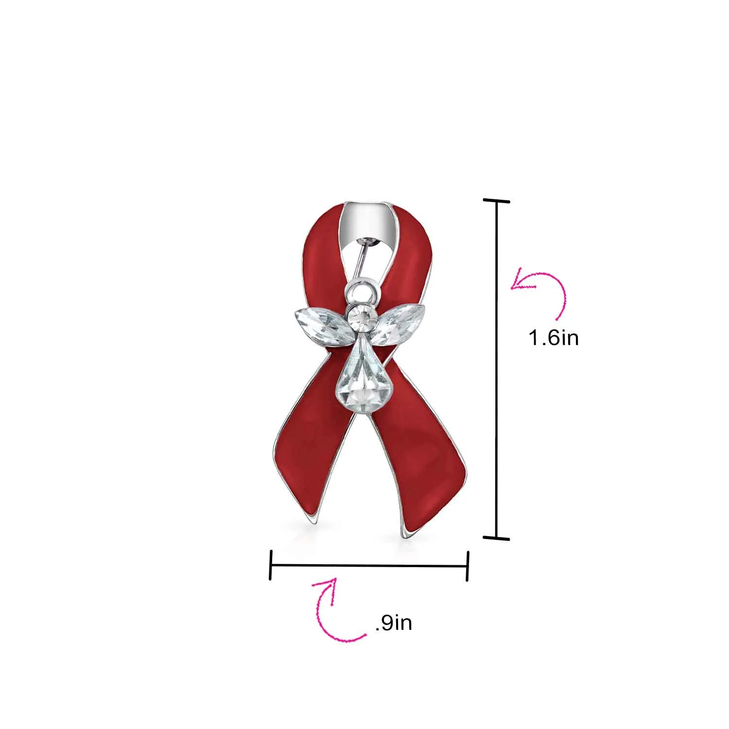 Guardian Angel Cancer Awareness Ribbon Brooche Pin - Crystal Enamel Support Symbol