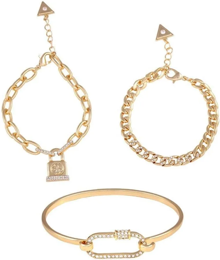 GUESS Gold-Tone 3 Piece Mixed Chain Bracelet Set