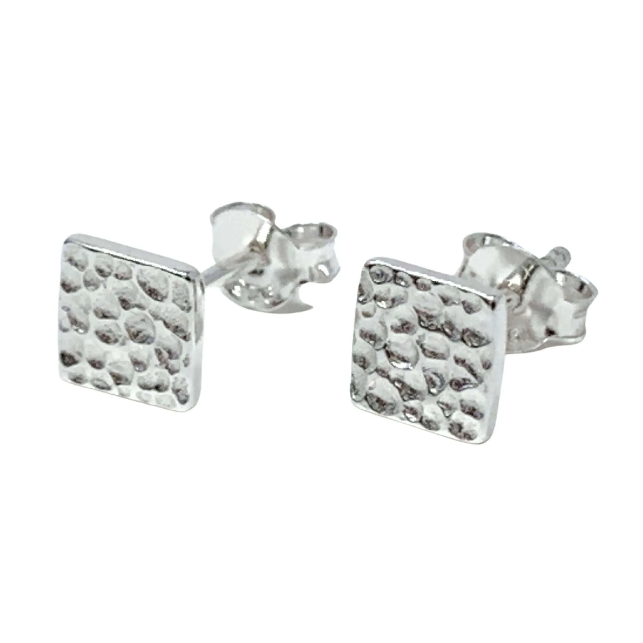 Hammered Sterling Silver Square Stud Earrings