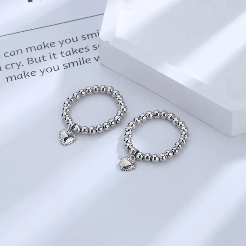 Hand-woven love beaded ring Fashion Women Men Round Ball Bead Adjustable Retro Rings Jewelry