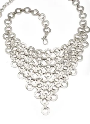 Handmade, Stylish, Pewter Circle V, Bib Style Necklace, Chainmail Style