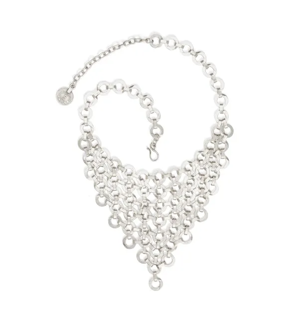 Handmade, Stylish, Pewter Circle V, Bib Style Necklace, Chainmail Style