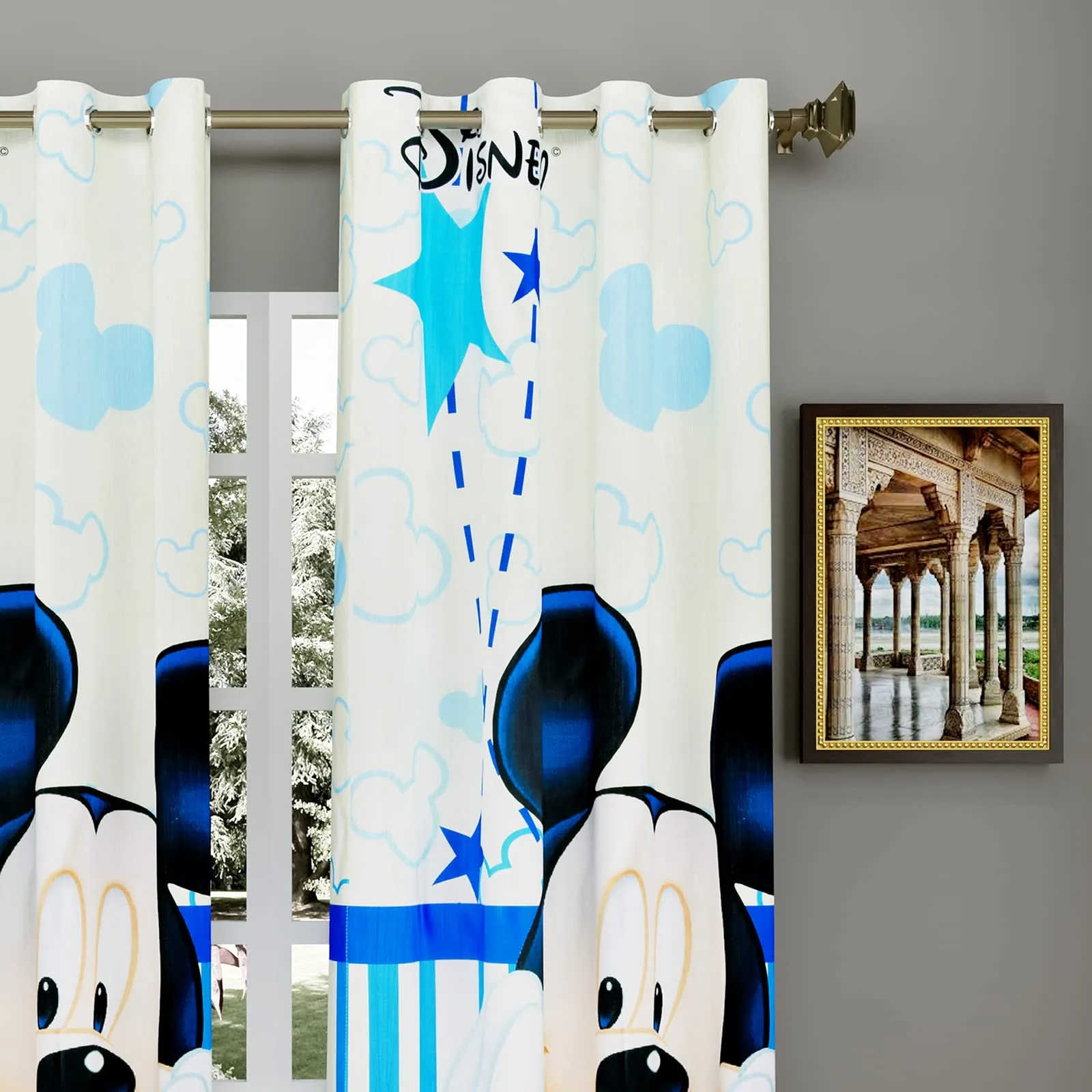 Heart Home Disney Mickey Printed 7 Feet Door Curtain for Living Room, Bed Room, Kids Room with 8 Eyelet (Cream)-HS43HEARTH25601
