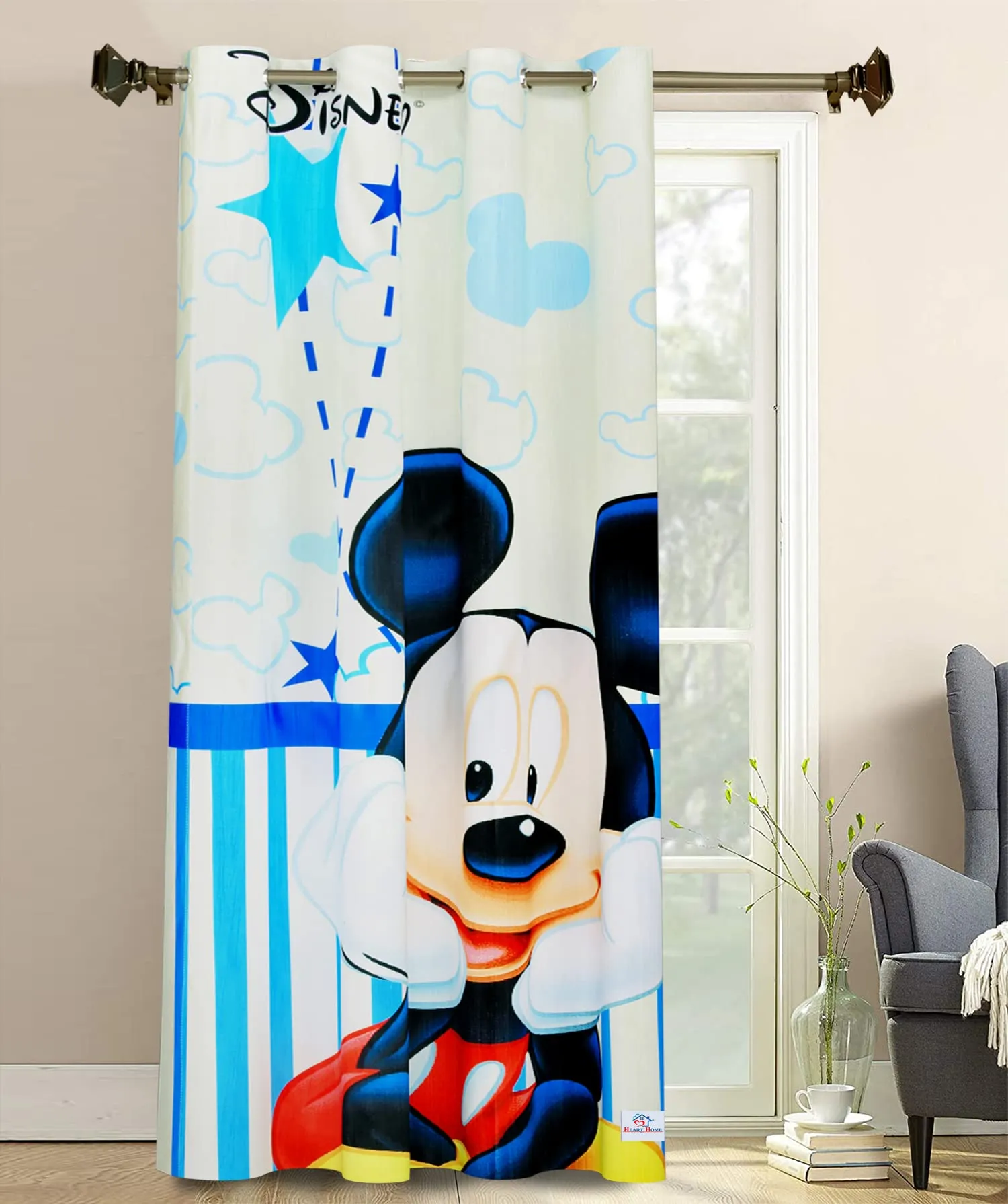 Heart Home Disney Mickey Printed 7 Feet Door Curtain for Living Room, Bed Room, Kids Room with 8 Eyelet (Cream)-HS43HEARTH25601