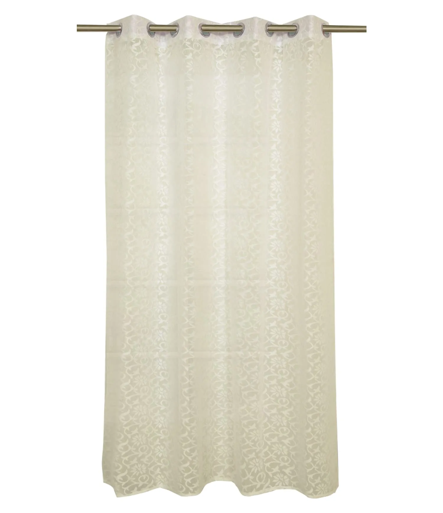 Heart Home Flower Design 7 Feet Door Curtain for Living Room, Bed Room, Kids Room with 8 Eyelet (Cream) 54HH3941.