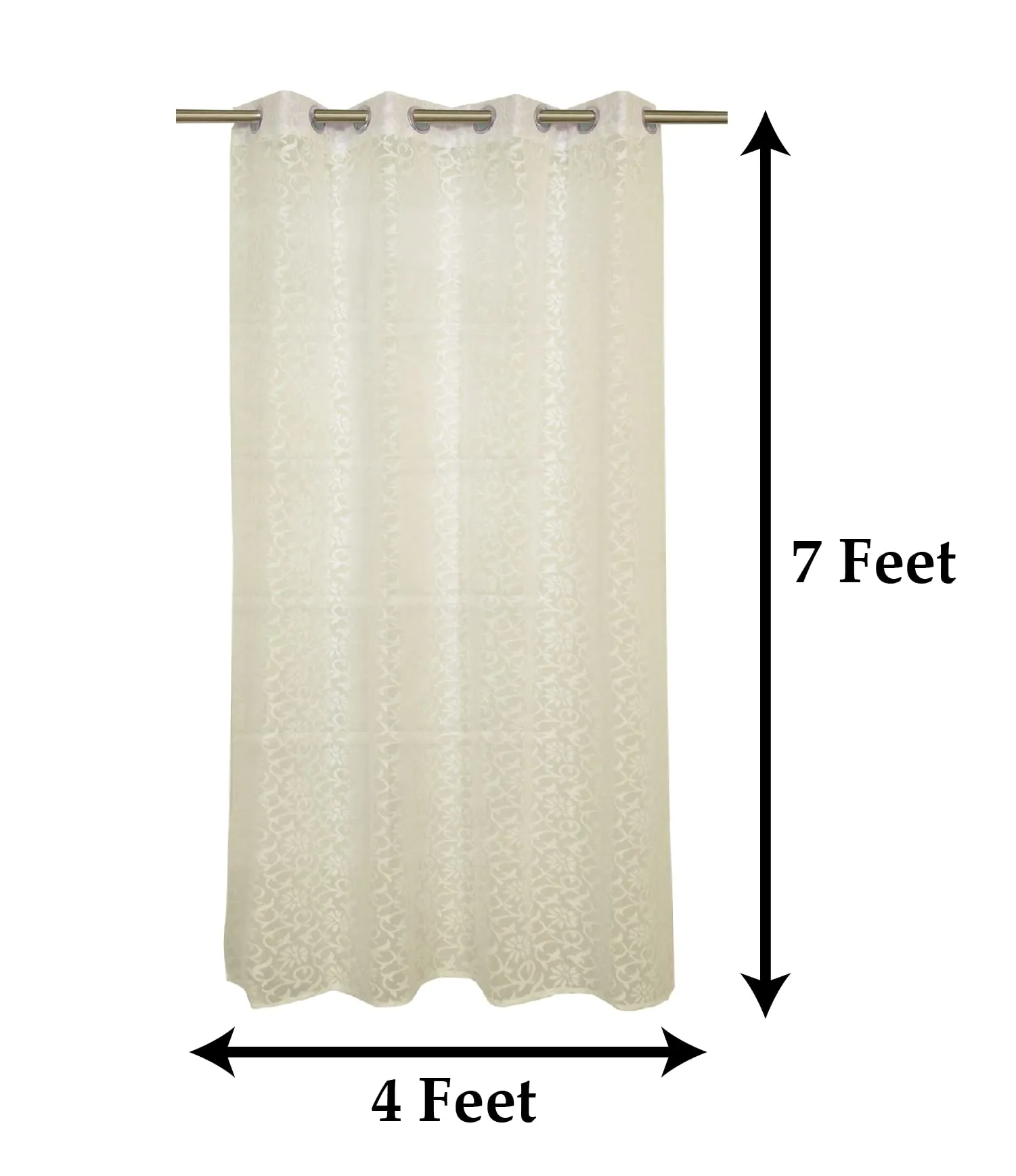 Heart Home Flower Design 7 Feet Door Curtain for Living Room, Bed Room, Kids Room with 8 Eyelet (Cream) 54HH3941.