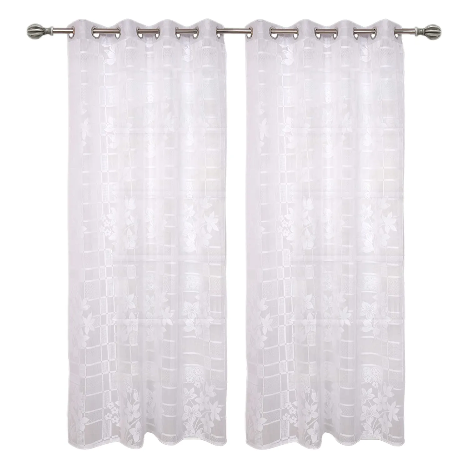 Heart Home Flower Print 7 Feet Cotton Door Curtain for Living Room, Bed Room, Kids Room with 8 Eyelets Pack of 2 (White)-50HH01050