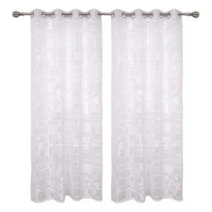 Heart Home Flower Print 7 Feet Cotton Door Curtain for Living Room, Bed Room, Kids Room with 8 Eyelets Pack of 2 (White)-50HH01050