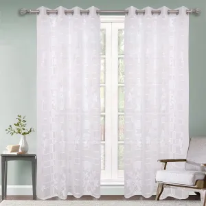 Heart Home Flower Print Home Decor Cotton Door Curtain with 8 Eyeletss, 7 Feet Pack of 2 (White)-50HH01049