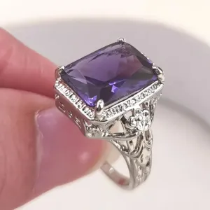 Huitan Aesthetic Flower Design Purple Cubic Zirconia Rings for Women /Wedding , Anniversary, Party Ring