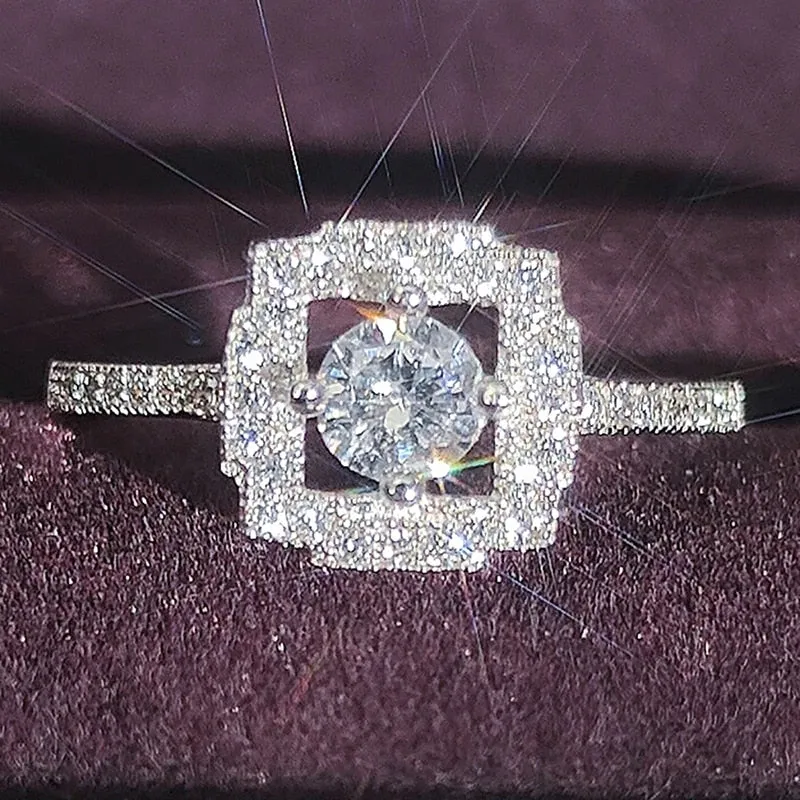 Huitan Modern Geometric Shape Cubic Zirconia Rings Luxury Wedding Accessories for Women Fashion Engagement Bands Jewelry 2023