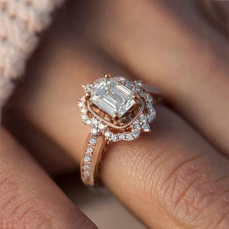 Huitan Romantic Rose Gold Color Rings Women Fashion Finger-ring Accessories for Party Good Quality New Statement Jewelry Gift