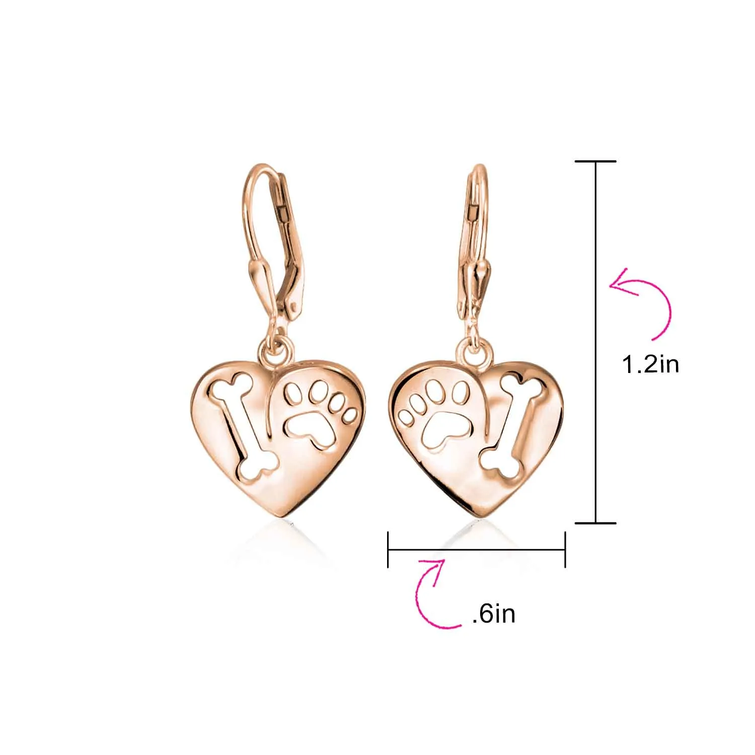 I Love My Dog Heart Dangle Earrings 14K Gold & Sterling Silver Pet Lover Gift