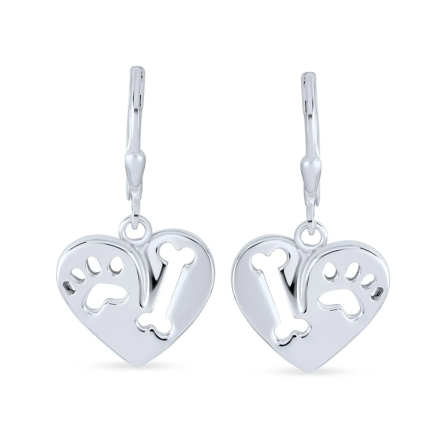I Love My Dog Heart Dangle Earrings 14K Gold & Sterling Silver Pet Lover Gift