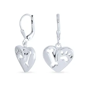 I Love My Dog Heart Dangle Earrings 14K Gold & Sterling Silver Pet Lover Gift