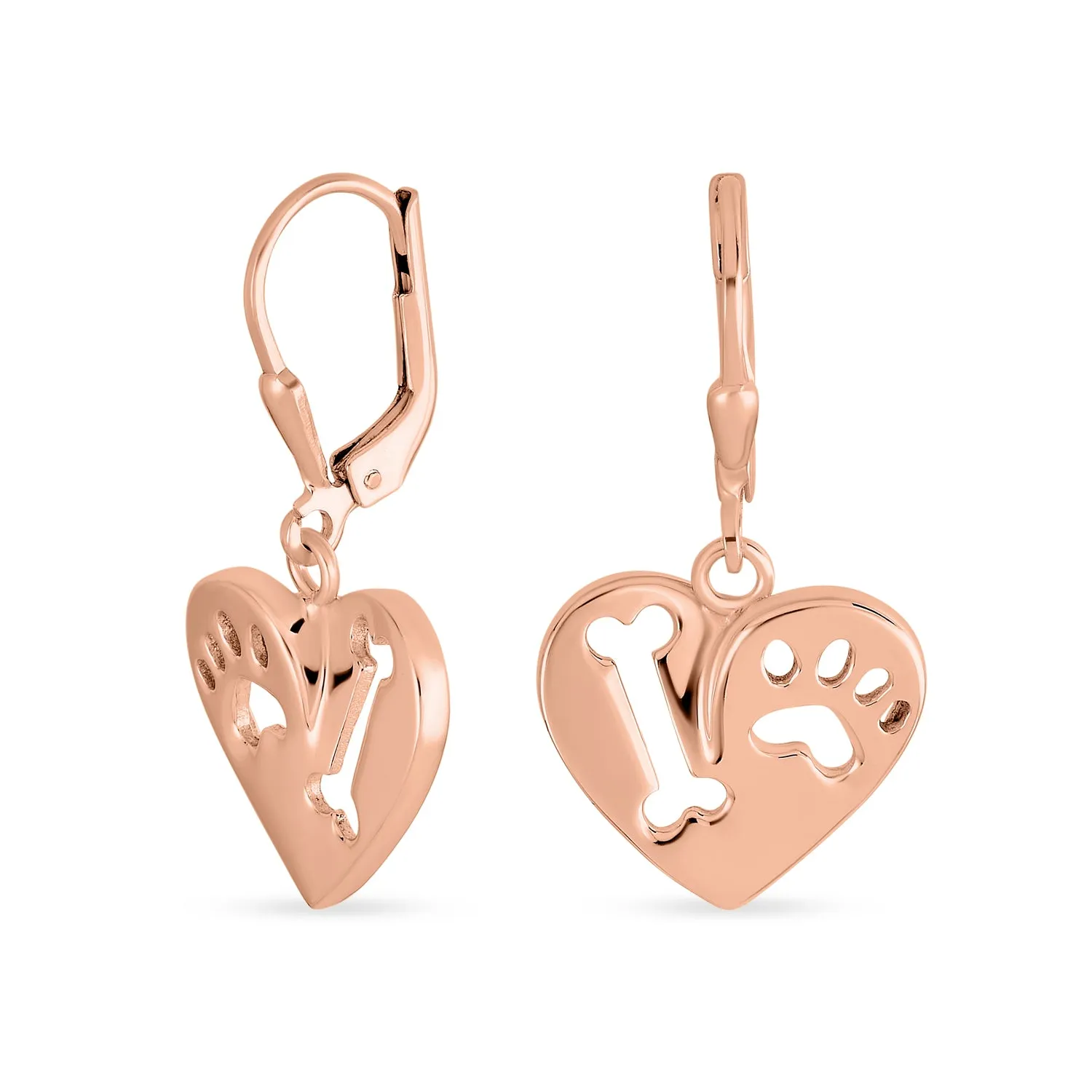 I Love My Dog Heart Dangle Earrings 14K Gold & Sterling Silver Pet Lover Gift