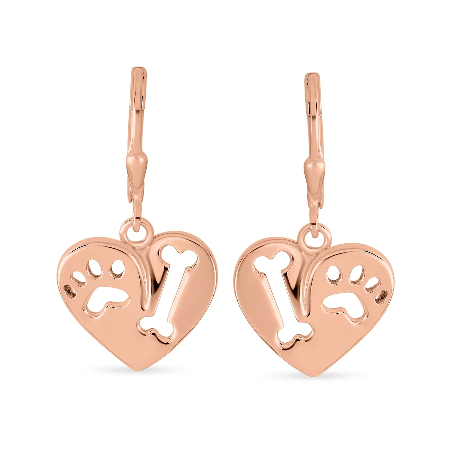 I Love My Dog Heart Dangle Earrings 14K Gold & Sterling Silver Pet Lover Gift