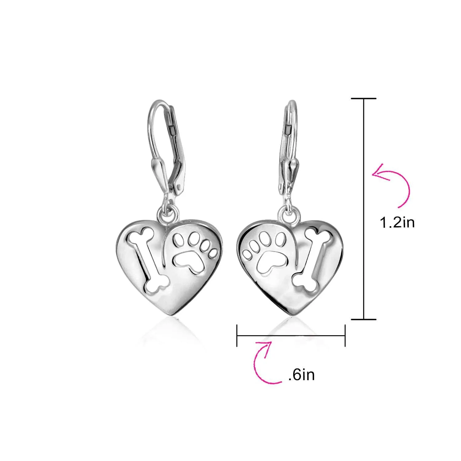 I Love My Dog Heart Dangle Earrings 14K Gold & Sterling Silver Pet Lover Gift
